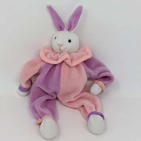 Russ Plush Bunny Clown Jester Pink Purple Floppy Small Stuffed Animal - Picture 1 of 3